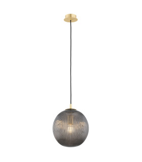Paloma 25cm Globe Pendant Ceiling Light Smoky (Fluted) Brushed Brass-1