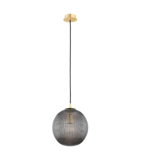 Paloma 25cm Globe Pendant Ceiling Light Smoky (Fluted) Brushed Brass-2