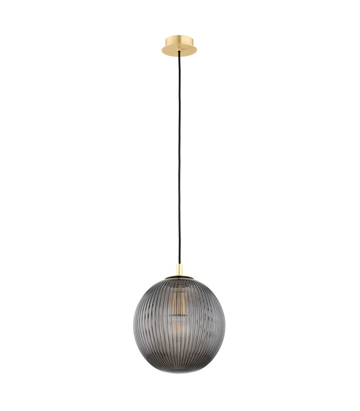 Paloma 25cm Globe Pendant Ceiling Light Smoky (Fluted) Brushed Brass-2
