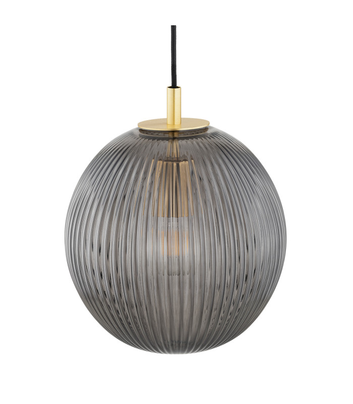 Paloma 25cm Globe Pendant Ceiling Light Smoky (Fluted) Brushed Brass-4