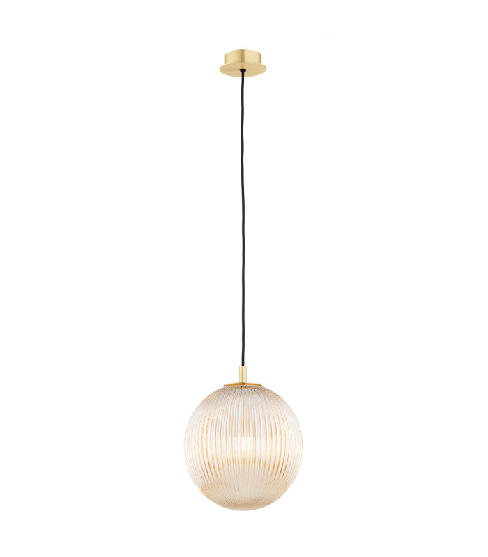 Paloma 25cm Globe Pendant Ceiling Light Honey Lister (Fluted) Brushed Brass-1