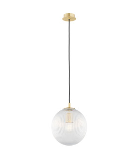 Paloma 25cm Globe Pendant Ceiling Light Transparent (Fluted) Brushed Brass-1