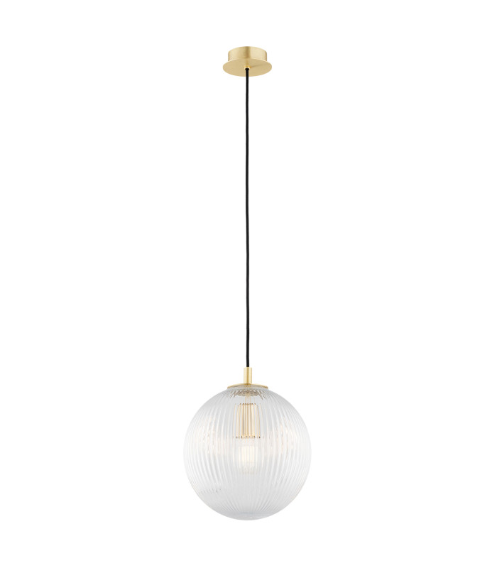 Paloma 25cm Globe Pendant Ceiling Light Transparent (Fluted) Brushed Brass-1
