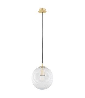 Paloma 25cm Globe Pendant Ceiling Light Transparent (Fluted) Brushed Brass-2