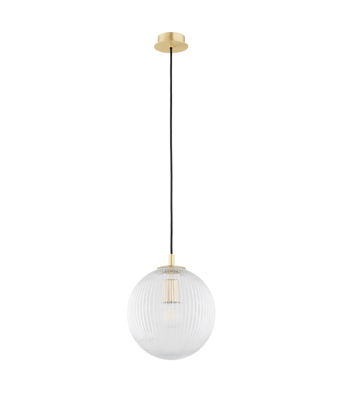 Paloma 25cm Globe Pendant Ceiling Light Transparent (Fluted) Brushed Brass-2