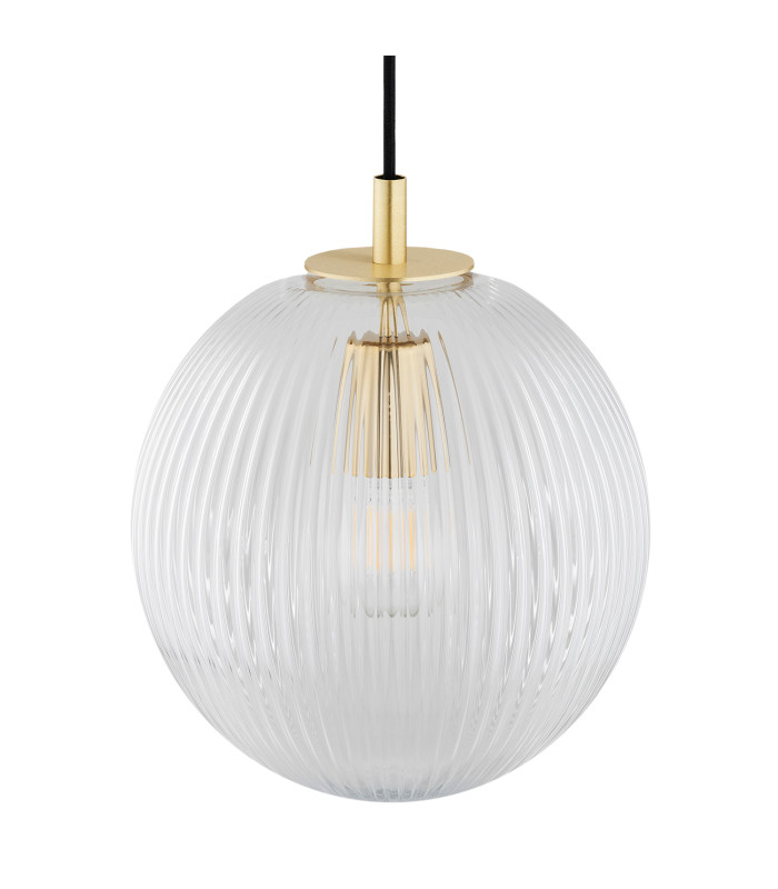 Paloma 25cm Globe Pendant Ceiling Light Transparent (Fluted) Brushed Brass-4