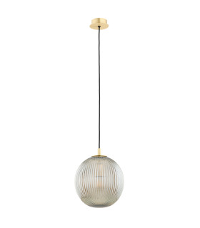 Paloma 25cm Globe Pendant Ceiling Light Grey Lister (Fluted) Brushed Brass-2
