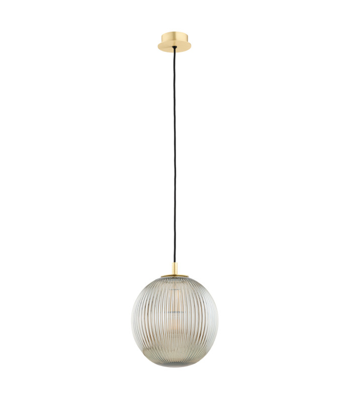 Paloma 25cm Globe Pendant Ceiling Light Grey Lister (Fluted) Brushed Brass-2