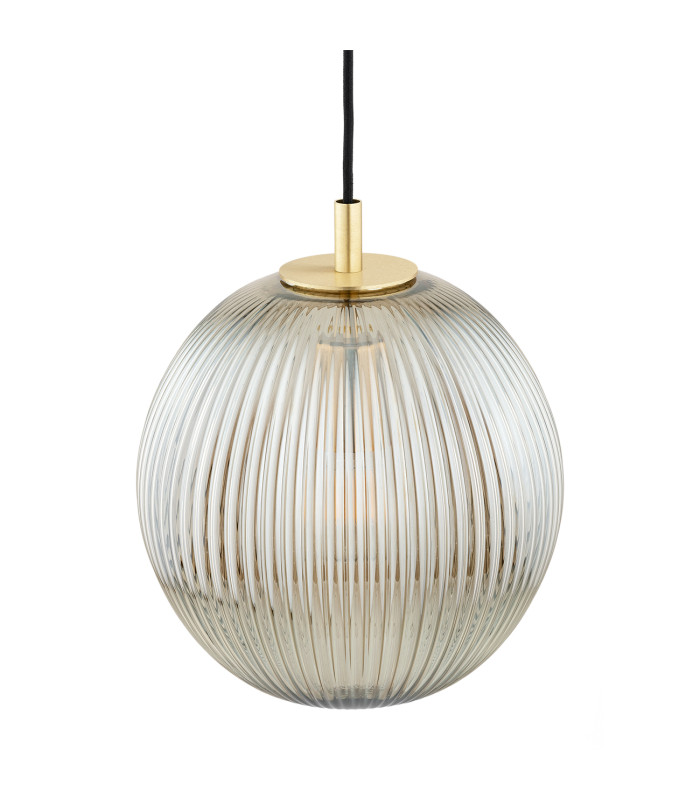 Paloma 25cm Globe Pendant Ceiling Light Grey Lister (Fluted) Brushed Brass-4