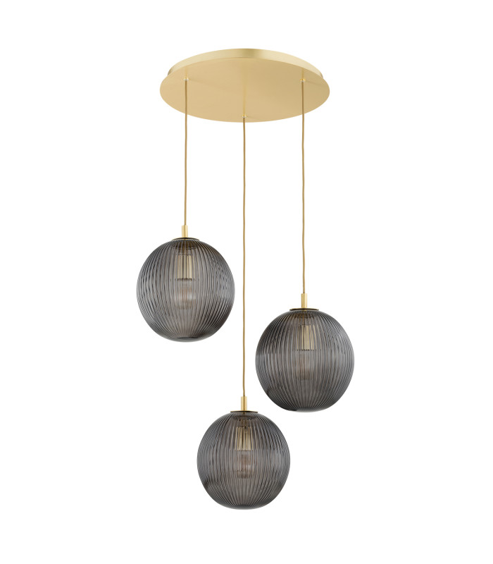 Paloma Cluster Pendant Ceiling 3 Light Smoky (Fluted) Brushed Brass-2