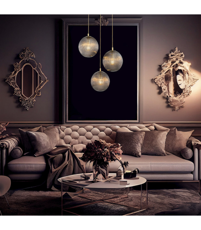 Paloma Cluster Pendant Ceiling 3 Light Smoky (Fluted) Brushed Brass-3