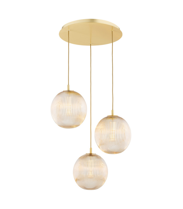 Paloma Cluster Pendant Ceiling 3 Light Honey Lister (Fluted) Brushed Brass-1