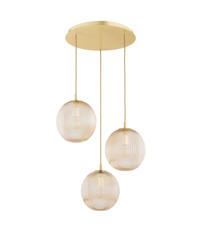 Paloma Cluster Pendant Ceiling 3 Light Honey Lister (Fluted) Brushed Brass-2