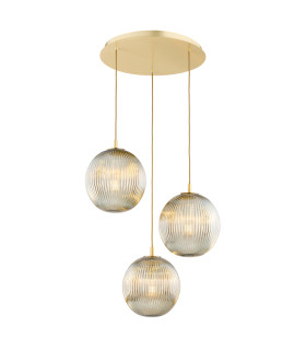 Paloma Cluster Pendant Ceiling 3 Light Grey Lister (Fluted) Brushed Brass-1