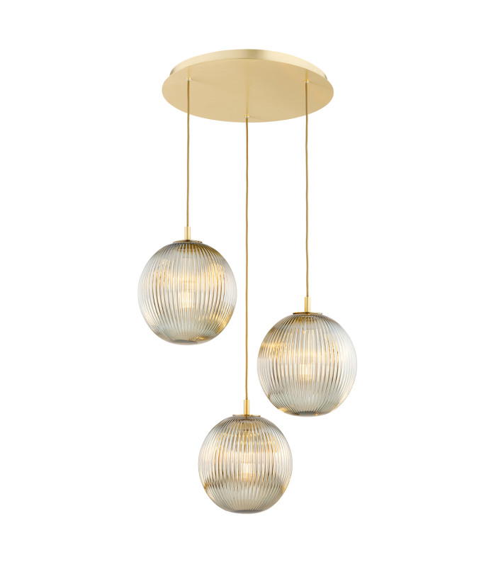 Paloma Cluster Pendant Ceiling 3 Light Grey Lister (Fluted) Brushed Brass-1