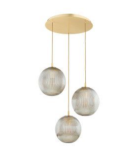 Paloma Cluster Pendant Ceiling 3 Light Grey Lister (Fluted) Brushed Brass-2