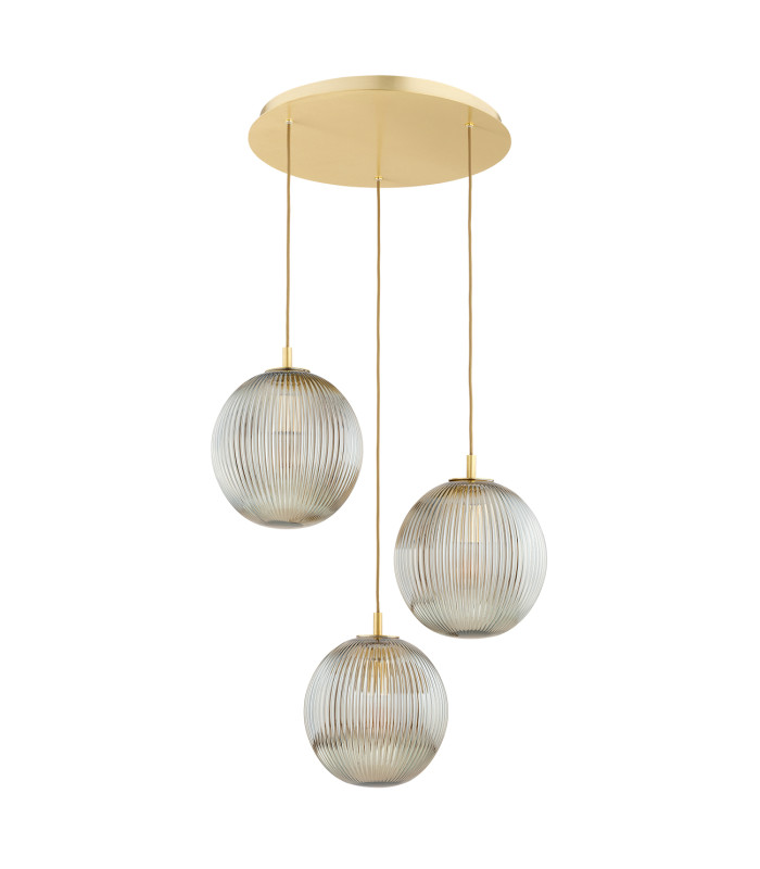 Paloma Cluster Pendant Ceiling 3 Light Grey Lister (Fluted) Brushed Brass-2