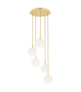 Paloma Cluster Pendant Ceiling 5 Light Opal Matt (Fluted) Brushed Brass-1