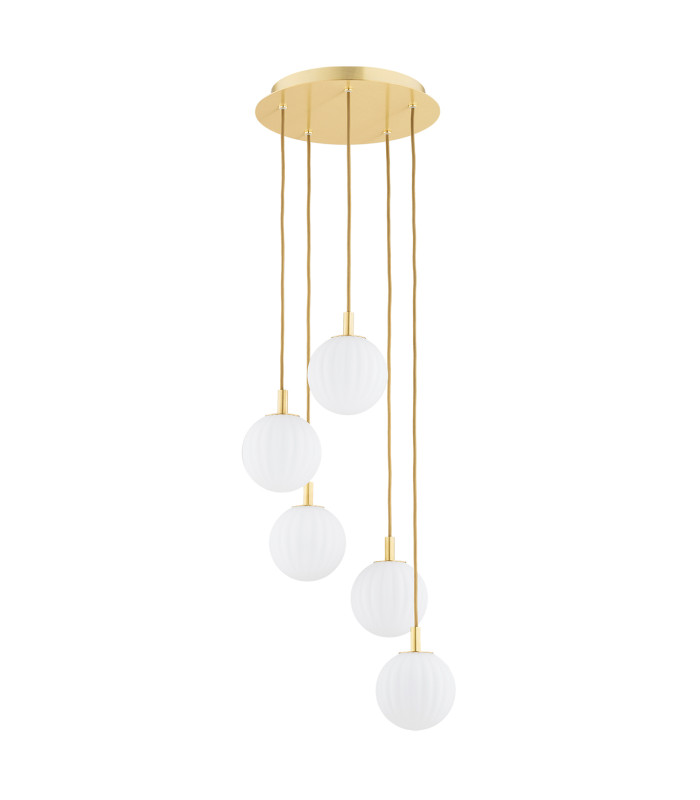 Paloma Cluster Pendant Ceiling 5 Light Opal Matt (Fluted) Brushed Brass-2