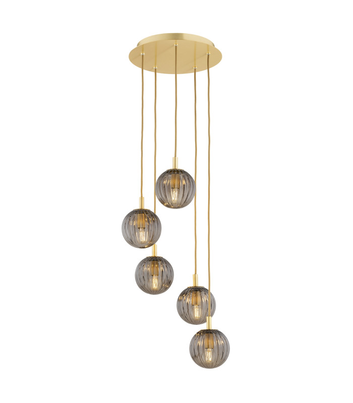 Paloma Cluster Pendant Ceiling 5 Light Smoky (Fluted) Brushed Brass-1