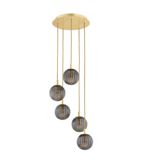 Paloma Cluster Pendant Ceiling 5 Light Smoky (Fluted) Brushed Brass-2