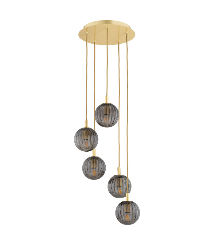 Paloma Cluster Pendant Ceiling 5 Light Smoky (Fluted) Brushed Brass-2