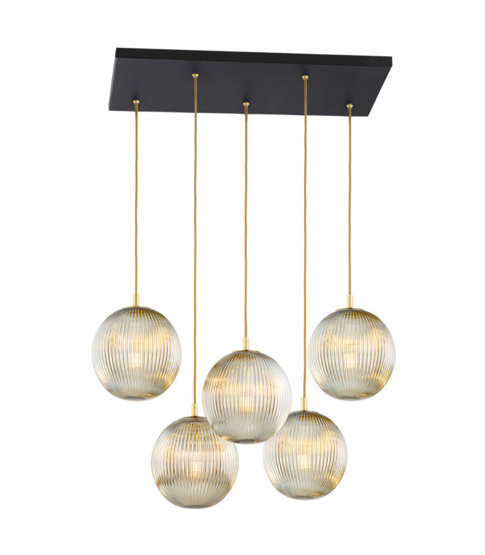 Paloma Cluster Pendant Ceiling 5 Light Grey Lister (Fluted) Black-1
