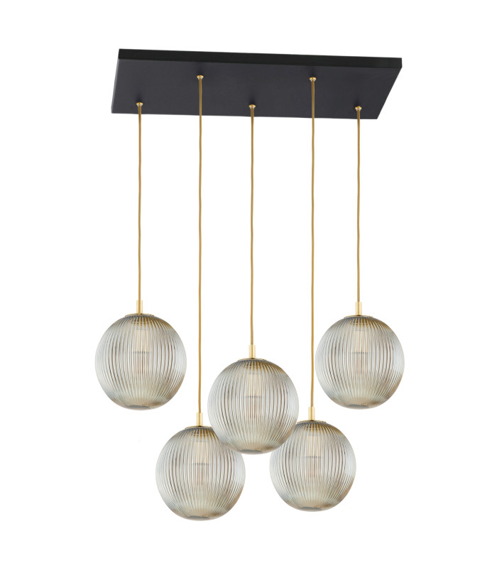 Paloma Cluster Pendant Ceiling 5 Light Grey Lister (Fluted) Black-2