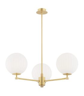 Paloma Multi Arm Pendant Ceiling 3 Light Opal Matt (Fluted) Brushed Brass-1