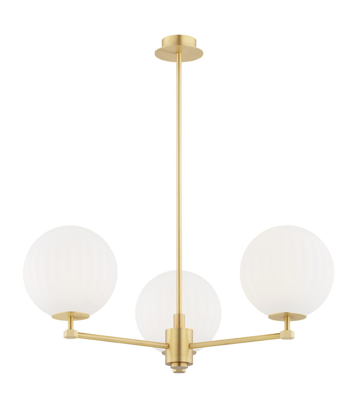Paloma Multi Arm Pendant Ceiling 3 Light Opal Matt (Fluted) Brushed Brass-1