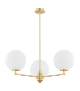 Paloma Multi Arm Pendant Ceiling 3 Light Opal Matt (Fluted) Brushed Brass-2