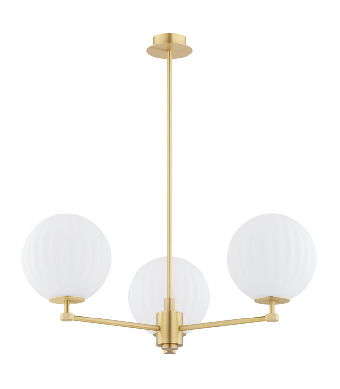 Paloma Multi Arm Pendant Ceiling 3 Light Opal Matt (Fluted) Brushed Brass-2