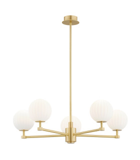 Paloma Multi Arm Pendant Ceiling 5 Light Opal Matt (Fluted) Brushed Brass-1
