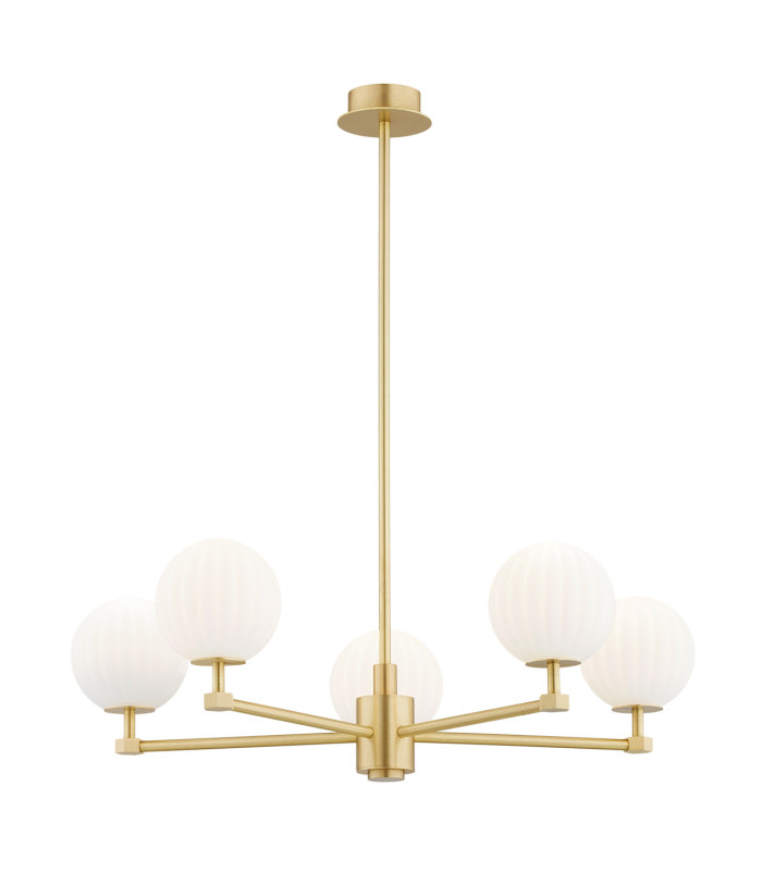 Paloma Multi Arm Pendant Ceiling 5 Light Opal Matt (Fluted) Brushed Brass-1