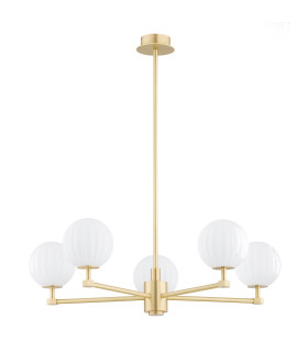 Paloma Multi Arm Pendant Ceiling 5 Light Opal Matt (Fluted) Brushed Brass-2