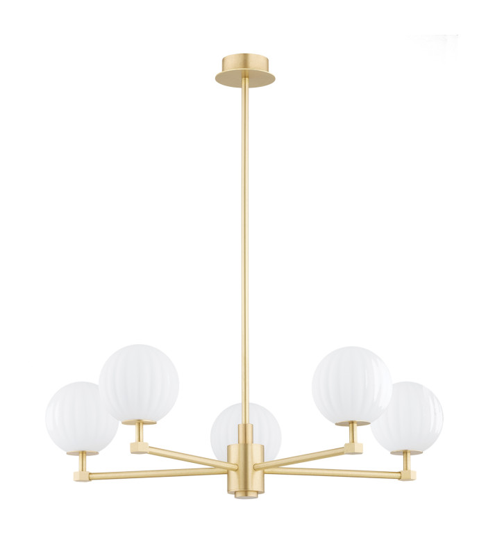 Paloma Multi Arm Pendant Ceiling 5 Light Opal Matt (Fluted) Brushed Brass-2