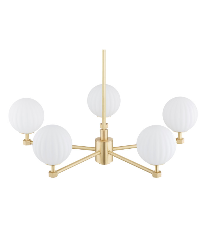 Paloma Multi Arm Pendant Ceiling 5 Light Opal Matt (Fluted) Brushed Brass-4
