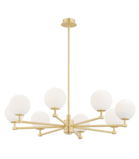 Paloma Multi Arm Pendant Ceiling 8 Light Opal Matt (Fluted) Brushed Brass-1