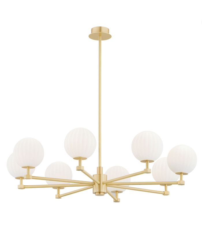 Paloma Multi Arm Pendant Ceiling 8 Light Opal Matt (Fluted) Brushed Brass-1