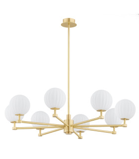 Paloma Multi Arm Pendant Ceiling 8 Light Opal Matt (Fluted) Brushed Brass-2