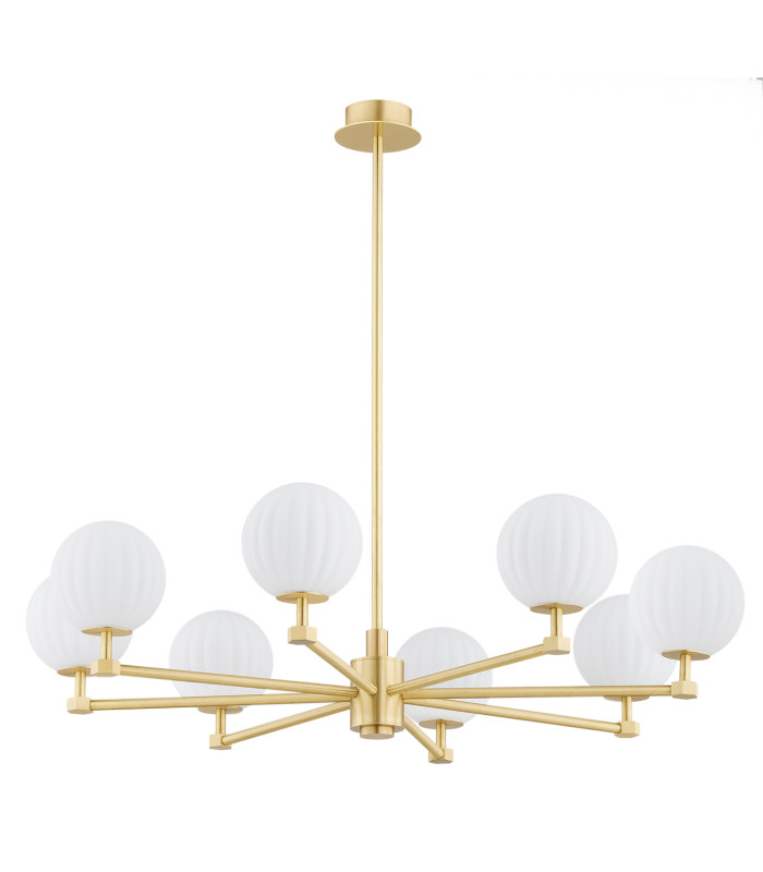 Paloma Multi Arm Pendant Ceiling 8 Light Opal Matt (Fluted) Brushed Brass-2