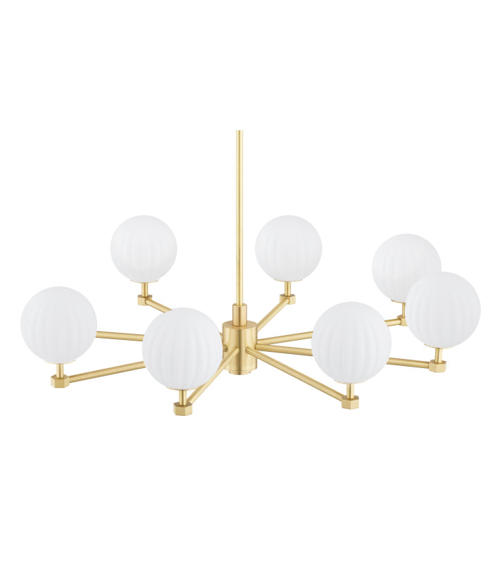 Paloma Multi Arm Pendant Ceiling 8 Light Opal Matt (Fluted) Brushed Brass-4