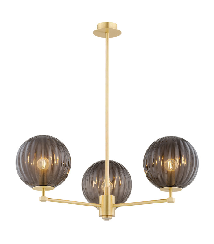 Paloma Multi Arm Pendant Ceiling 3 Light Smoky (Fluted) Brushed Brass-1