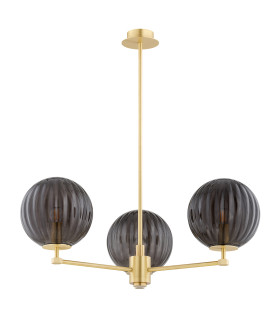 Paloma Multi Arm Pendant Ceiling 3 Light Smoky (Fluted) Brushed Brass-2
