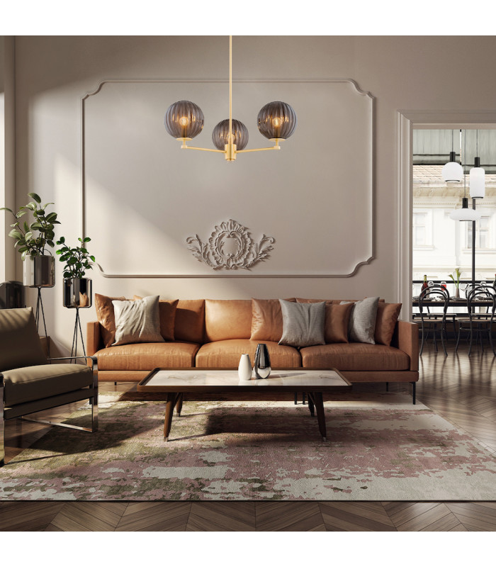 Paloma Multi Arm Pendant Ceiling 3 Light Smoky (Fluted) Brushed Brass-3
