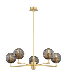Paloma Multi Arm Pendant Ceiling 5 Light Smoky (Fluted) Brushed Brass-1