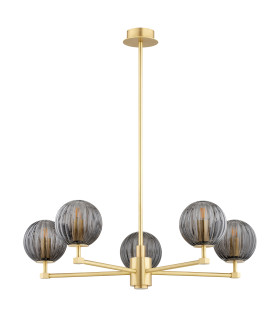 Paloma Multi Arm Pendant Ceiling 5 Light Smoky (Fluted) Brushed Brass-2