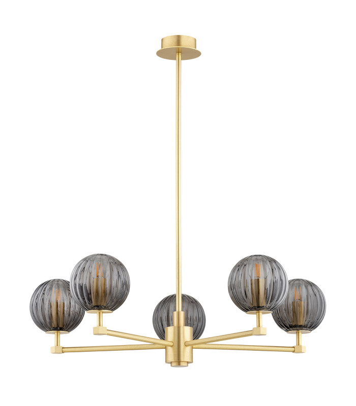 Paloma Multi Arm Pendant Ceiling 5 Light Smoky (Fluted) Brushed Brass-2