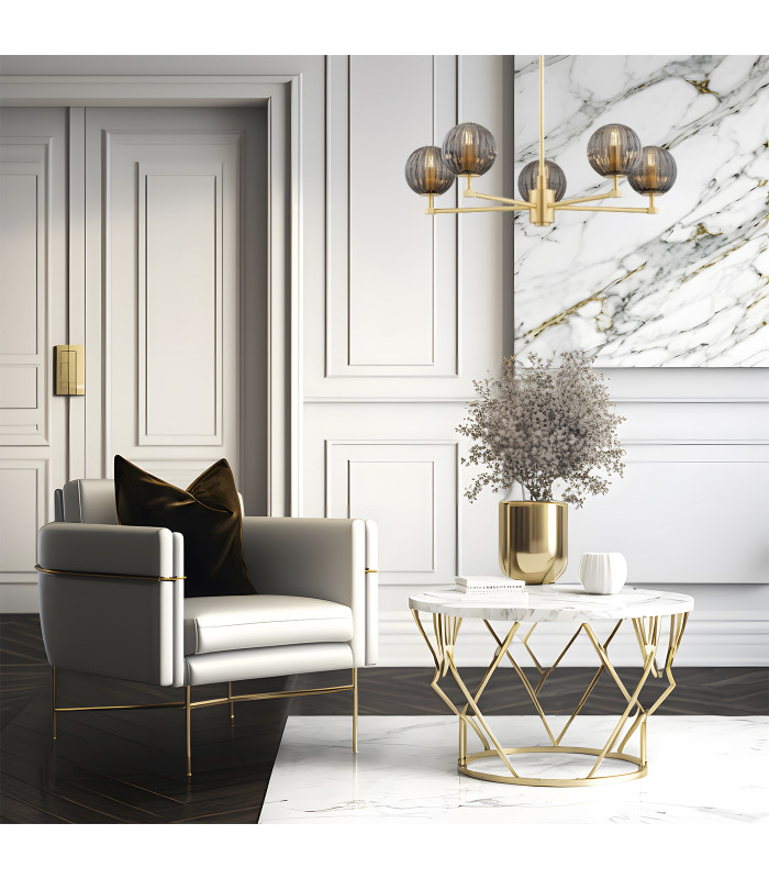 Paloma Multi Arm Pendant Ceiling 5 Light Smoky (Fluted) Brushed Brass-3