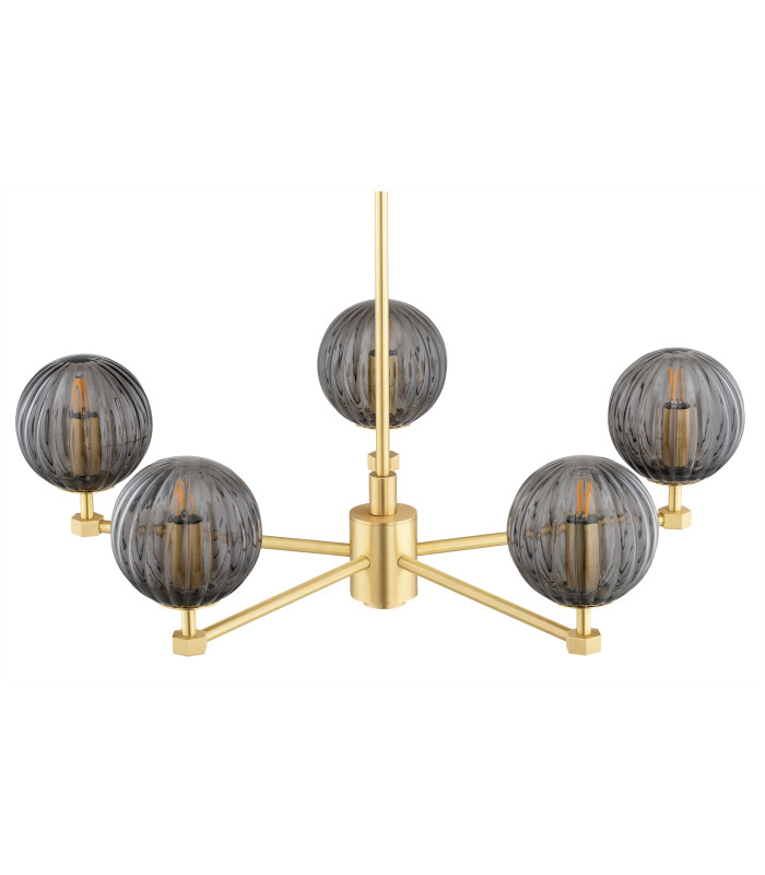 Paloma Multi Arm Pendant Ceiling 5 Light Smoky (Fluted) Brushed Brass-4